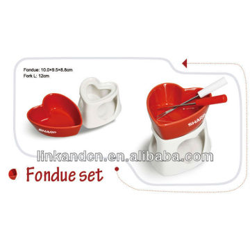 KC-00398 / set de fondue de cerámica / color rojo / forma de corazón